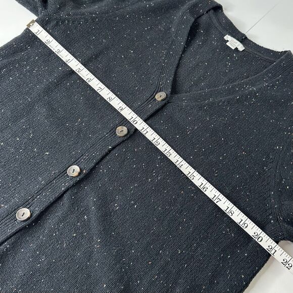 J Jill Short Sleeve Sweater Sz L Black Speckled Puff Sleeve Button Front Office - Picture 12 of 15